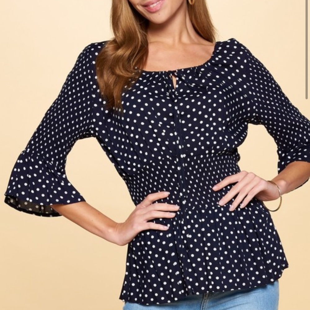 SOLD OUT! 50% off sale! Navy polka dot top - Picture 2 of 2
